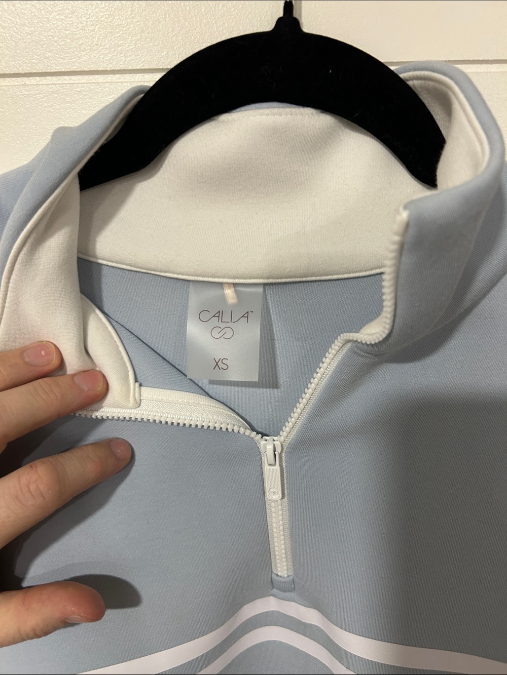 CALIA by Carrie Underwood Pale Blue Half-Zip Sweater with White Stripes - Picture 2 of 4